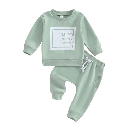 Image of Kupretty Toddler Baby Boy Fall Winter Clothes Letter Graphic Long Sleeve Sweatshirt Pullover Tops + Joggers Pants Outfit Set