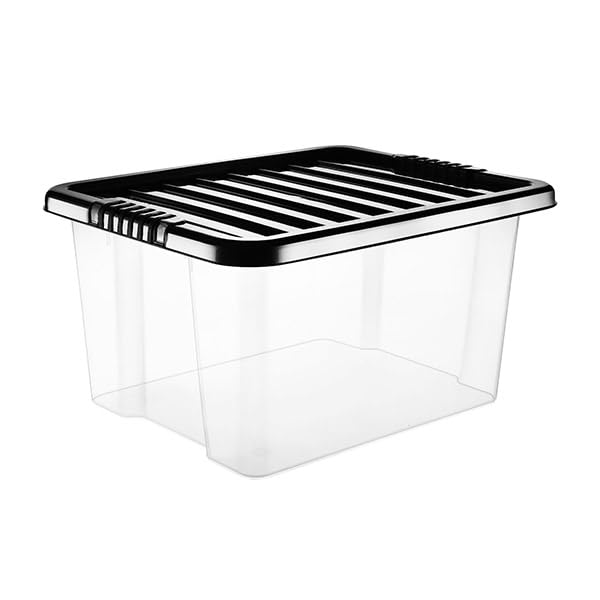 VTL® PLASTIC STORAGE BOXES WITH LID - BLACK LID - 17 SIZES - HOME - BEDROOM - GARAGE - OFFICE - SCHOOL - STORAGE - NESTABLE - STACKABLE (35 LITRE, SET OF 5)