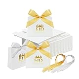 WODJR 25Pcs Eid Mubarak Candy Box Eid Mubarak Party Decorations Eids Party Favor Box Eids Moon Goodies Boxes DIY Treat Paper Box with Ribbon Bow Islam Muslim Wedding Festival Favor Bag Cookie Boxes