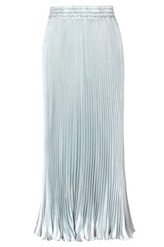 ebossy Women's Boho Satin Metallic Pleated Accordion Skirts Elastic High Waist Flowy A Line Shirring Maxi Long Skirt (One Size, Silver)
