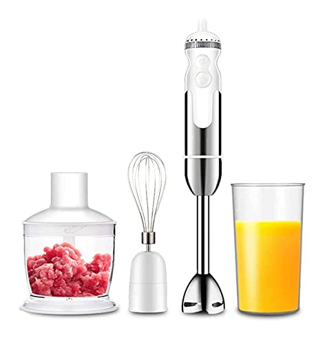SMSOM Mano de inmersión 4 en 1, Potente 800W de Acero Inoxidable Blender Blender Food Food Procesador de Alimentos, batidor, Vaso, rápido, Mezcla más Fina