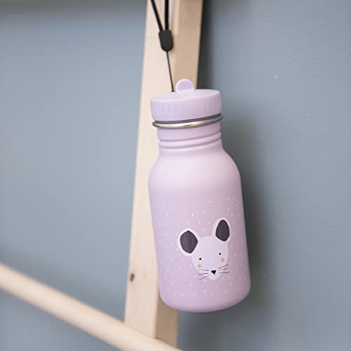 Trixie Baby Trinkflasche aus Edelstahl, 350ml/500ml, Auslaufsicher, mit Tragekordel, Schlanke Form für Kleine Hände, Bruchsicher, ab 3 Jahren (Mrs. Mouse, 350ml)