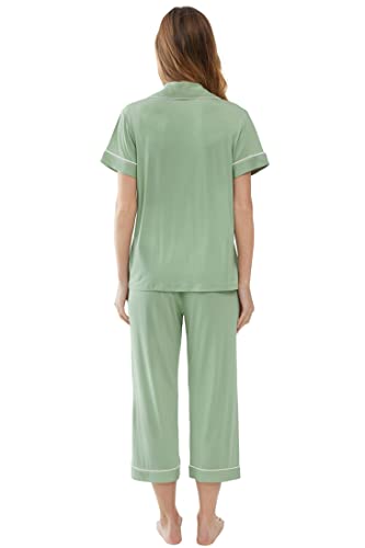 Image of Joyaria Bamboo Viscose Cooling Pajamas for Women Capri Button Front Pjs Set | Ideal for Night Sweats, Hot Sleeper Friendly, Breathable & Moisture Wicking, Short Sleeve Top