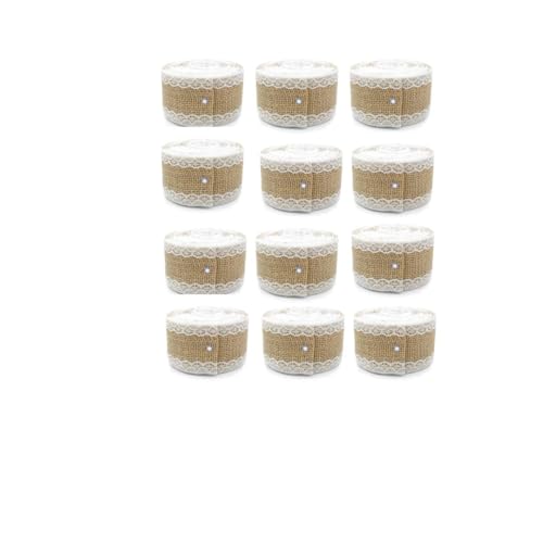R H LIFESTYLE Jute Lace Rolls with White Lace Edge Trimming Ribbon Eco- Friendly for Art&Craft Christmas Tree Gift Wrapping Wedding Party Favor Decoration. (Pack of12) R H LIFESTYLE Jute Lace Rolls with White Lace Edge Trimming Ribbon Eco- Friendly for Art&Craft Christmas Tree Gift Wrapping Wedding Party Favor Decoration. (Pack of12)