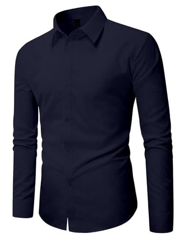Image of AVANOVA Men's White Long Sleeve, Slim Fit Button Down Dress Shirt for Men | Casual Office Wear | Formal Business Shirts | Stylish Plain Single Breasted Shirt(Shirt 87)