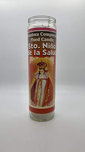 Santo Nio de la Salud Fixed Candle - Glass Candle - Modern - White - Religious - Long Burning - Indoor - 1 Count