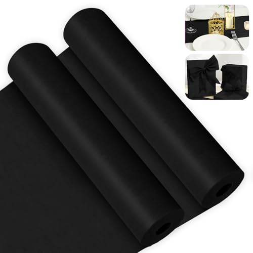 2 Pièces Chemin de Table en Non-Tissé FoiiLiio Chemin de Table Noir 30 cm x 25 m, Jetable Décoration de Table - pour Anniversaire, Mariage, baptême,...