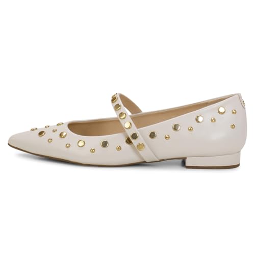 FOWT Women Pointed Toe Comfortable Flat Pumps Rivet Studded Mary Janes Fashion Street Daily Outfit Shoes Size 4-16 US4