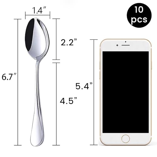 Image of HANSGO Teaspoons Stainless Steel, 6.7 inches Dessert Spoons Silverware Tablespoon for Coffee Cereal Eating, Home Dinner, Kitchen or Restaurant,10PCS