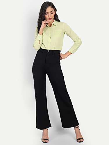 Image of Broadstar Women Black Staright Fit High Rise Easy Wash Trouser