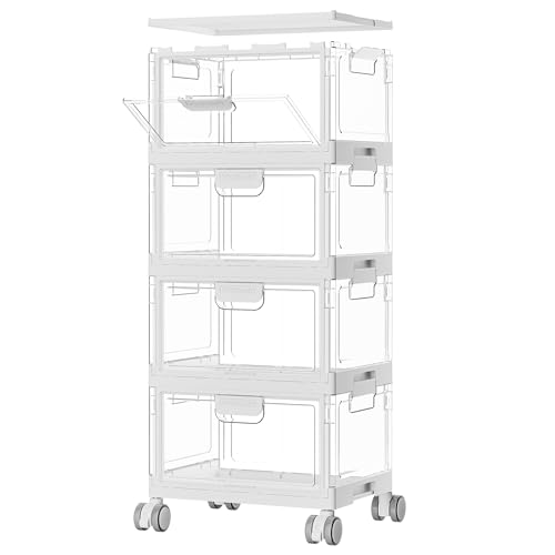 Vtopmart 4 Tier Plastic Storage Bins with Lid 24QT,Clear Stackable Closet Organizers and Storage...