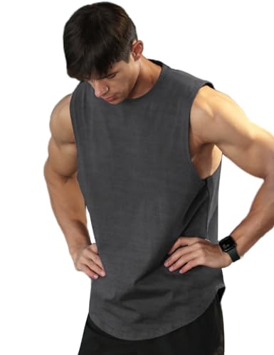 Men's Athletic Tank Tops Vest Workout Bodybuilding Workout Gym Shirts Cotton Cut Out Sleeveless Muscle Tees