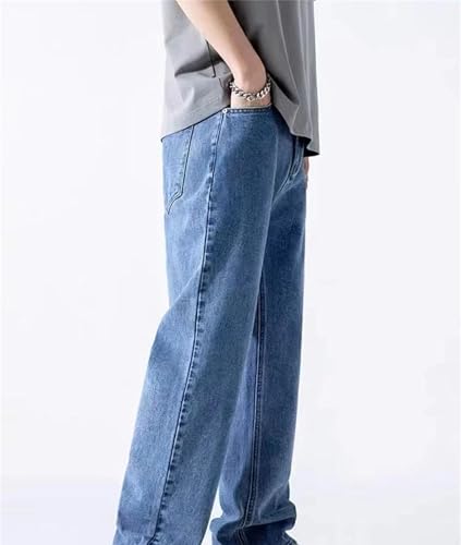 Mens Jeans Straight Elastic Banded Wide Leg Denim Pants Casual Baggy Comfortable Trousers Fashion4