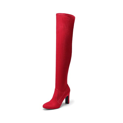 DREAM PAIRS Over The Knee Boots for Women Knee High Boots Thigh High Boots for Women,Size 7.5,Red-Suede,SDOB2403W