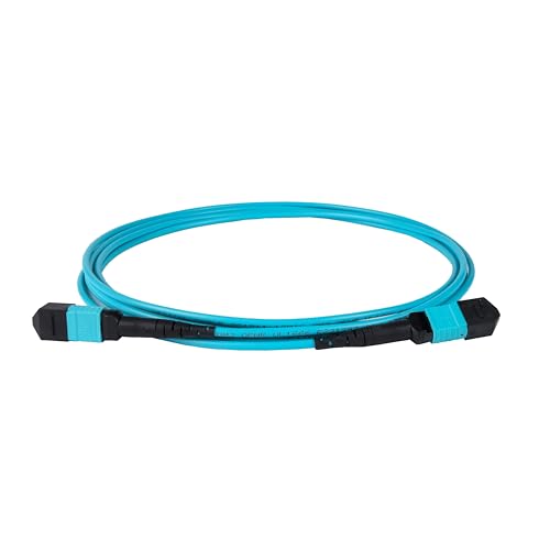 SpeedyFiberTX 1-Pack 250 Feet 12 Fiber Low Loss Non-Pinned MPO to MPO Fiber Trunk Cable, Type-B, OM3 Corning ClearCurve Fiber, Fire Retardant Plenum Cable Jacket | MTP Compatible