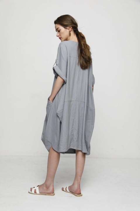 Image of LaovanIn Women's Plus Size Tunic Dress Summer Cotton Linen T Shirt Knee-Length Dresses