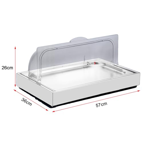 Bandeja transparente para servir alimentos con tapa enrollable, contenedor de exhibición de buffet de mariscos, plato de servir frutas y aperitivos para fiestas, color negro, 4 cm, diseño de 2