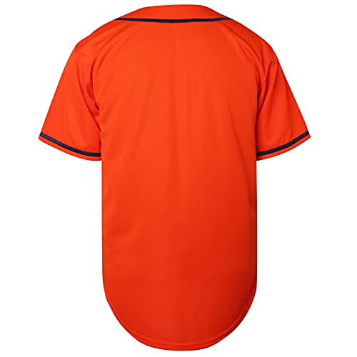 Camiseta de béisbol naranja lisa, de manga corta casual con botones miniatura 4