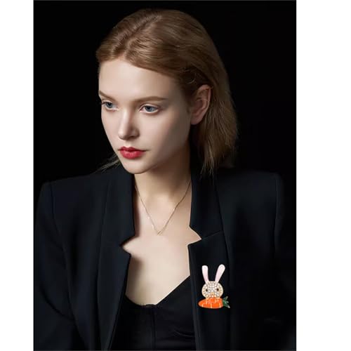 Image of Cute Rabbit Brooch Pin for Women Fashion Crystal Bunny Lapel Pin Easter Holiday Party Accessories