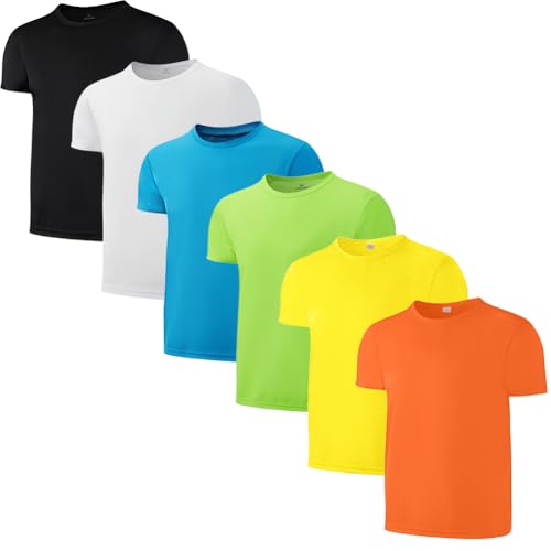 6 Pack Boys Youth Kids Mesh Athletic Quick Dry T Shirts Short Sleeve Moisture Wicking Tee Shirts Active Tops (Age 4-18)