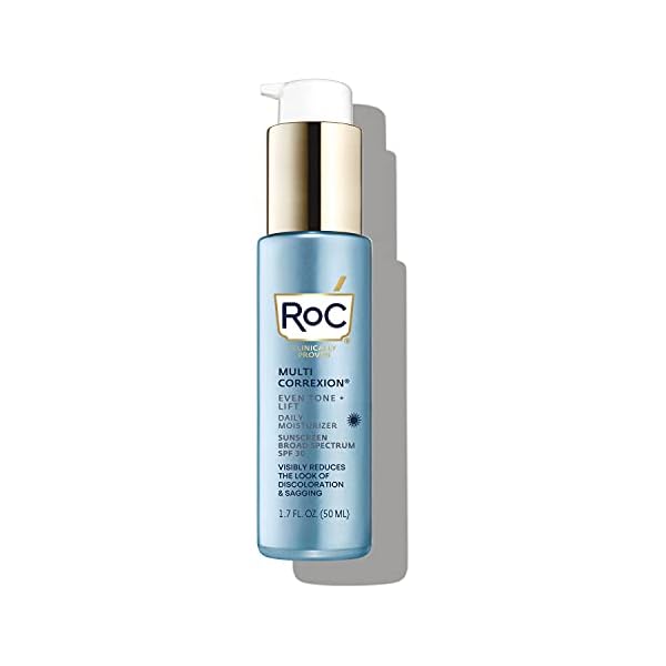RoC-Multi-Correxion-5-in-1-Anti-Aging-Daily-Face-Moisturizer-with-SPF-30-17-Ounces-Packaging-May-Vary RoC Multi Correxion 5 in 1 Anti-Aging Daily Face Moisturizer with Broad Spectrum SPF 30 & Shea Butter, Stocking Stuffer for Men & Women, (1.7 oz) with Night Cream Packette (Packaging May Vary)