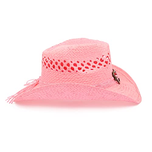 Image of TOVOSO Straw Cowboy Hat for Women with Beaded Trim and Shapeable Brim