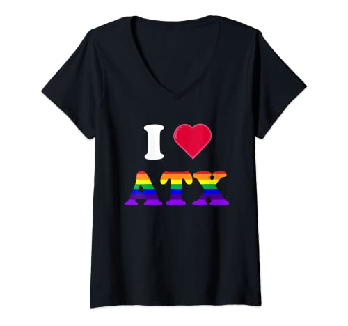 Womens I Love Austin Texas - Gay Lesbian Rainbow Gay Pride Month V-Neck T-Shirt