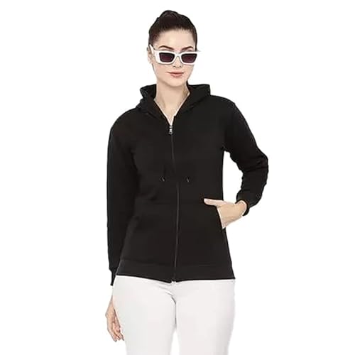 Image of Clotth Theory Women's Cotton Fleece Hooded Neck Sweatshirt | Hoodie Jacket with Kangaroo Pocket