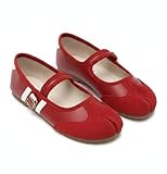 Women Suede Tabi Shoes Split Toe Mary Jane Lightweight Athletic Flats Vintage Sporty Style Comfortable Daily Walk (Burgundy,7)