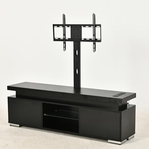 DWVO Modern Black TV Stand with Mount, LED TV Stand with Power Outlets, Entertainment Center for 70/60/65 inch TVs, Suitable for Living Room, Bedroom, and Apartment, Black