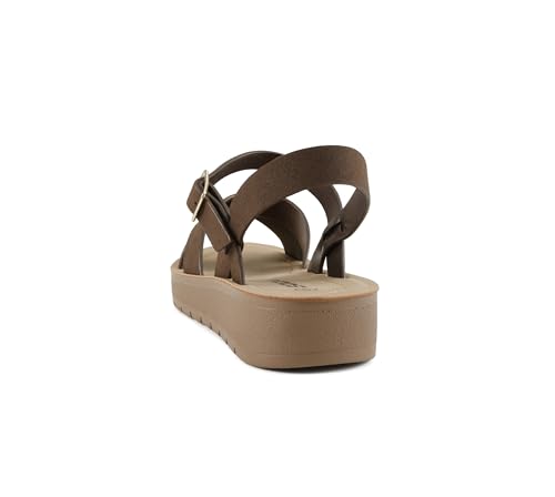 Image of Soda CHESTER ~ Women Flat Sandals Flatform Ankle Buckle Criss Cross Band Straps Sandals Shoes (Gold Raffia, 5.5)