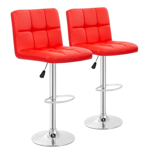 Image of BestOffice Bar Stools Set of 2, Adjustable PU Leather Swivel Barstools, Modern Counter Stools with Back and Footrest, Counter Height Barstools for Bar, Kitchen and Dining Room