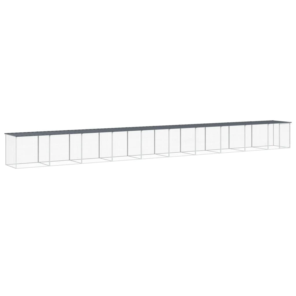 Gabbia per polli con tetto, 1003 x 98 x 90 cm, in acciaio zincato, set da 10 | Grande recinto da giardino modularmente espandibile con porta richiudibile per galline e piccoli animali