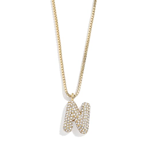 BaubleBar Gwen Pave Bubble Initial Necklace - Jewelry for Women - 3D Pendant Letter Necklace - Hypoallergenic Snake Chain - 18 Inch + 2" Extender, Letter N