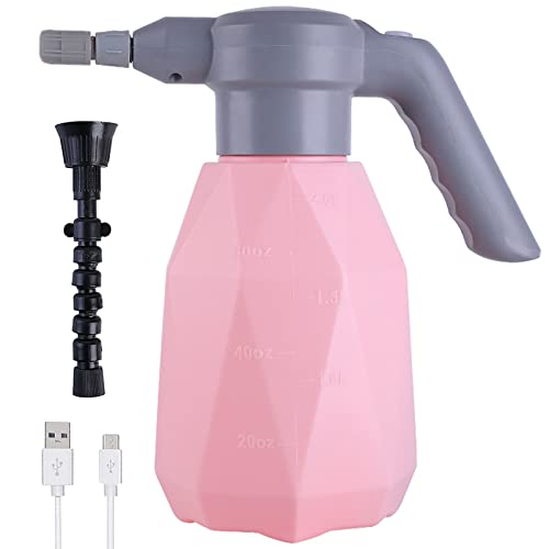 DOUBFIVSY Pulverizador Eléctrico 2L, Pulverizador de Jardín Recargable Automático para Plantas y Flores, con Boquilla Extendida Ajustable para Plantas, Limpieza del Hogar, Lavado de Coches (Rosa)