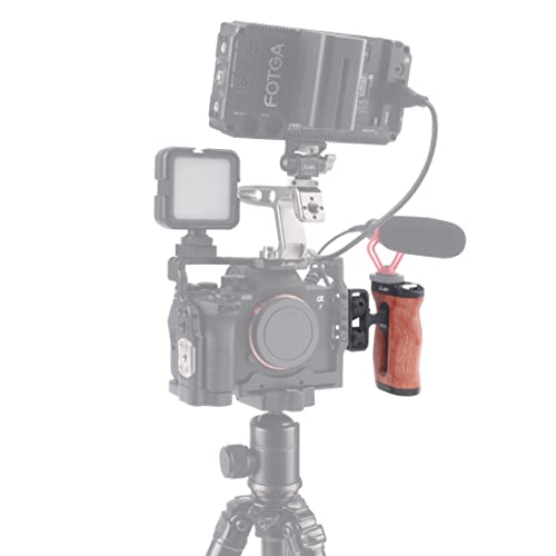 Hersmay Mini Side Wooden Handle Grip with ARRI-Style Mount Screw & Cold Shoe Mount 1/4 &3/8 Inch Screw for DSLR/Vlog Camera Cage - Thumbnail 7