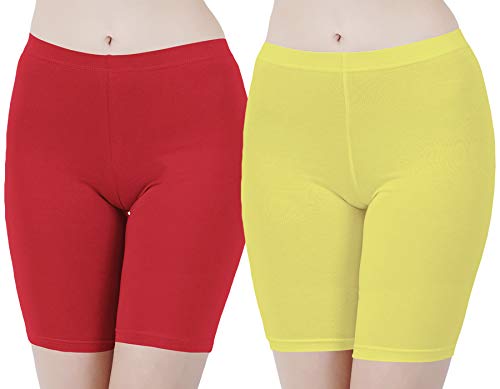 Image of Buy That Trendz Cotton Lycra Tight Fit Stretchable Cycling Shorts Womens | Shorties for Active wear /Exercise /Workout /Yoga /Gym /Cycle /Running Red Grey Combo Pack of 2
