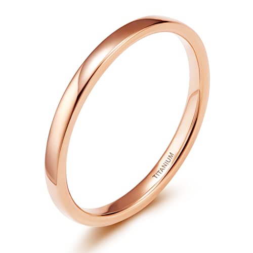 TIGRADE 2mm 4mm Titanium Ring Rose Gold Dome High Polished Wedding Band Comfort Fit Size 3-13.5