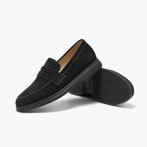 Image of BEAU TODAY Suede Loafers Flats for Women, Women's Slip On Penny Loafers, Leather Driving Comfortable Dress Ladies Loafers Casual Office Work Shoes