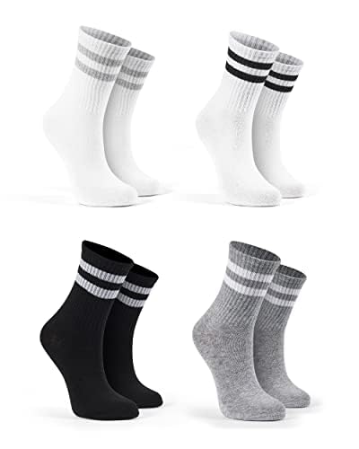 Basic Treasure (Paquete de 4 calcetines deportivos de tenis para niños, algodón orgánico, calcetines de tenis para niños, calcetines deportivos para niños y niñas, gris/blanco/negro, Gris