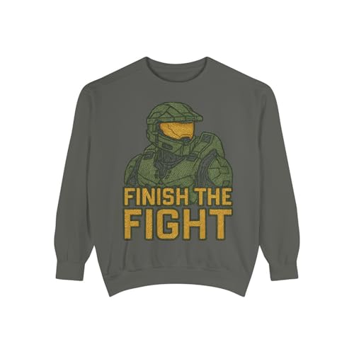 Halo Inspired Unisex Garment-Dyed Sweatshirt, Video Game Sweatshirt, Gamer Gift, Finish the Fight Hoodie, Cozy Casual Wear
