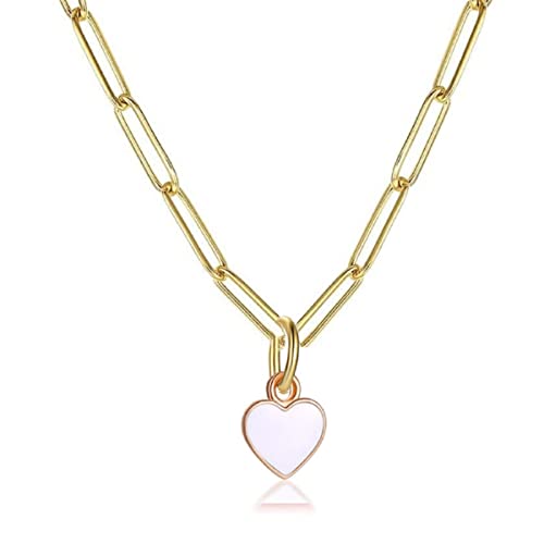 COLORFUL BLING Sweet Forever Love Heart Pendant Necklace Enamel Stainless Steel Paperclip Chain for Women Lover Valentine's Day Preppy Jewelry