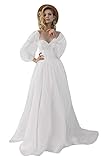 Fanciest White Princess Wedding Dresses Puffy Sleeve Ball Gown Corset 3D Flowers Vintage Long Sleeve Prom Dress for Women 2022 US6