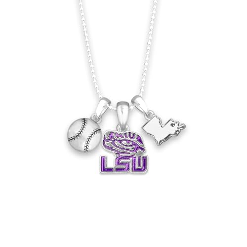 From the Heart LSU Baseball Accent Charm Team Traditions Necklace with Team Color Logo, Baseball and State Accent Charm Officially Licensed Jewelry Fan