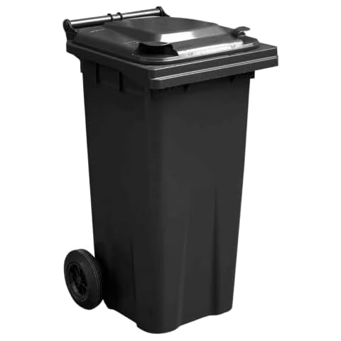 UK Manufactured 120L Wheelie Bin - Outdoor Wheel Bin for Trash and Rubbish - Rubber Wheels - Council Waste Home Office - Standard Household Size - EN 840, EN1501 + RAL GZ 951/1 (Black) Cover