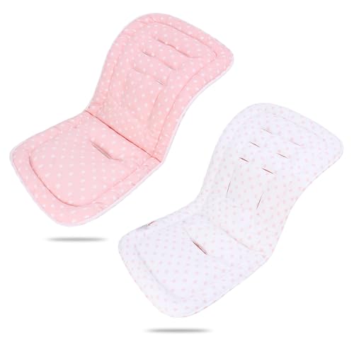 LAT Universal Colchoneta para Sillas de Paseo, Algodón Funda Universal Carro Bebe, Cojín Silla de Paseo para Cochecito de Doble Cara, Funda para Asientos de Cochecito para Bebés (Estrellas Rosas)