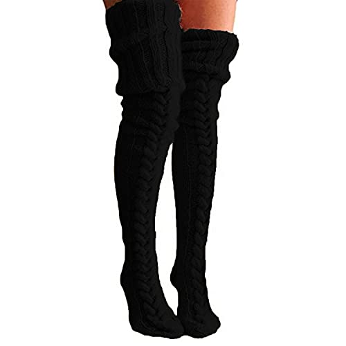 Afrsmw Extra Epaisse Chaussettes Hautes Montantes en Laine Tres Chaud Thermiques Épaisses pour Femmes Filles - Hiver au Chaud Noir Cover