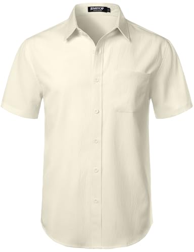 Image of JEMITOP Men's Stretch Wrinkle Free Short Sleeve Texture Shirt Lightweight Summer Button Down Shirts for Beach Vacation