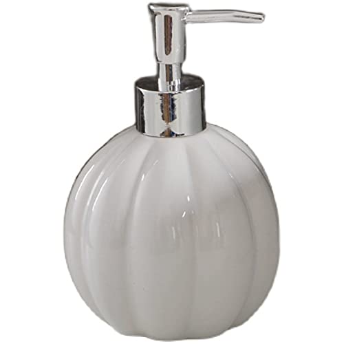 HUIJIE Ceramic Soap Dispenser with Pump for Bathroom Kitchen - 400Ml White Pumpkin Shape Lotion Bottle, Hand Sanitizer Container Portable Shower Gel Shampoo Bottles,As Shown,400Ml