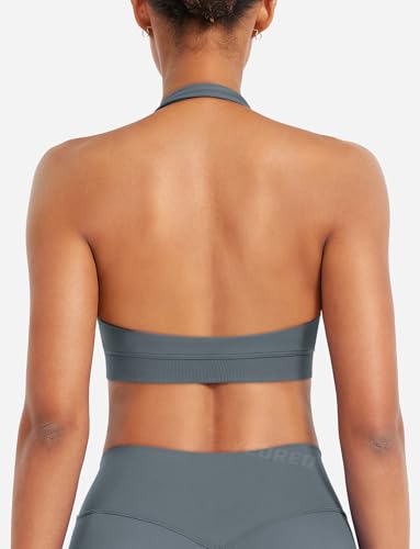 Image of YEOREO CoreFlex Women Halter Sports Bra Workout Seamless Padded Basic Bra Open Back Yoga Gym Crop Top